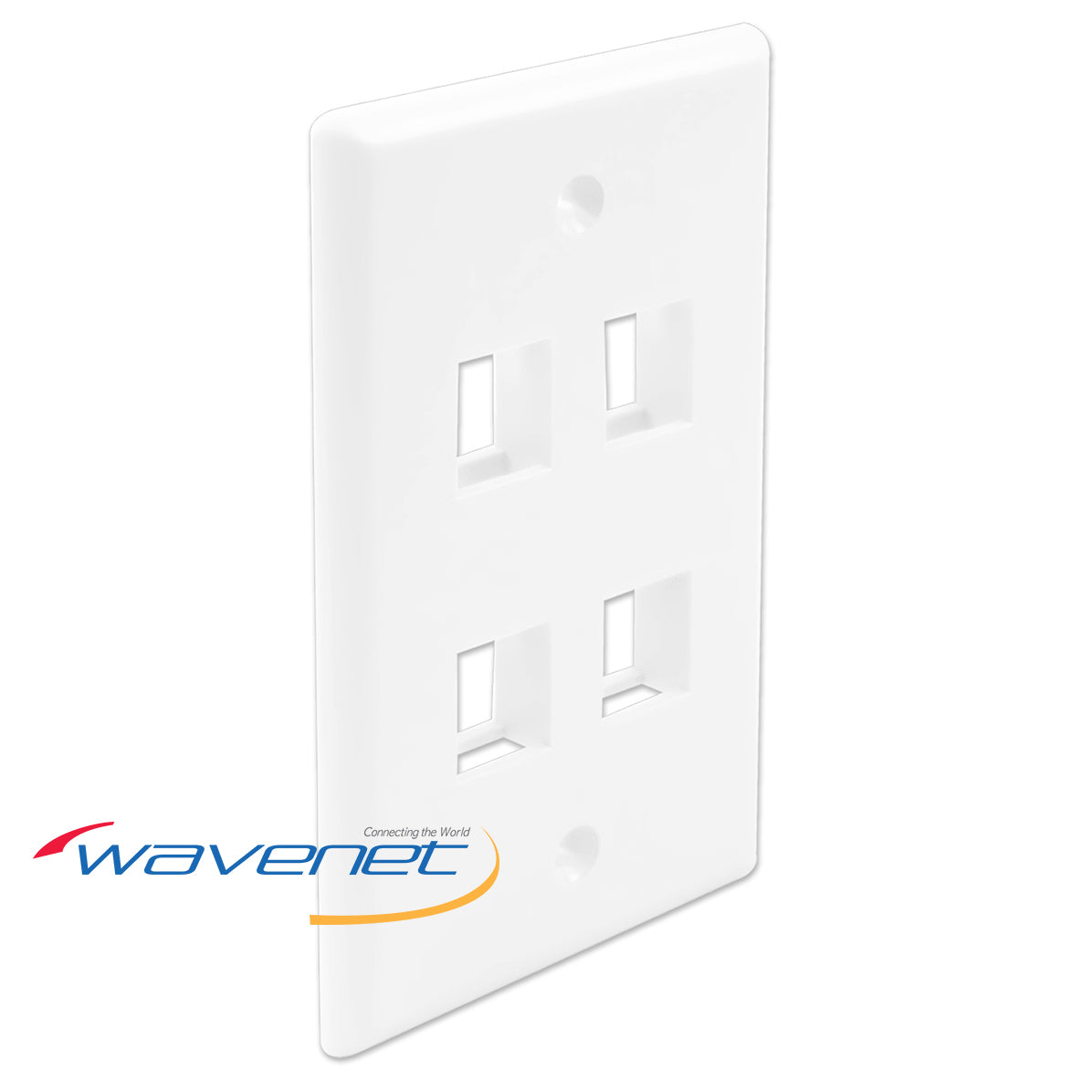 White flush style single gang faceplate with four rectangular port openings for network cabling installation