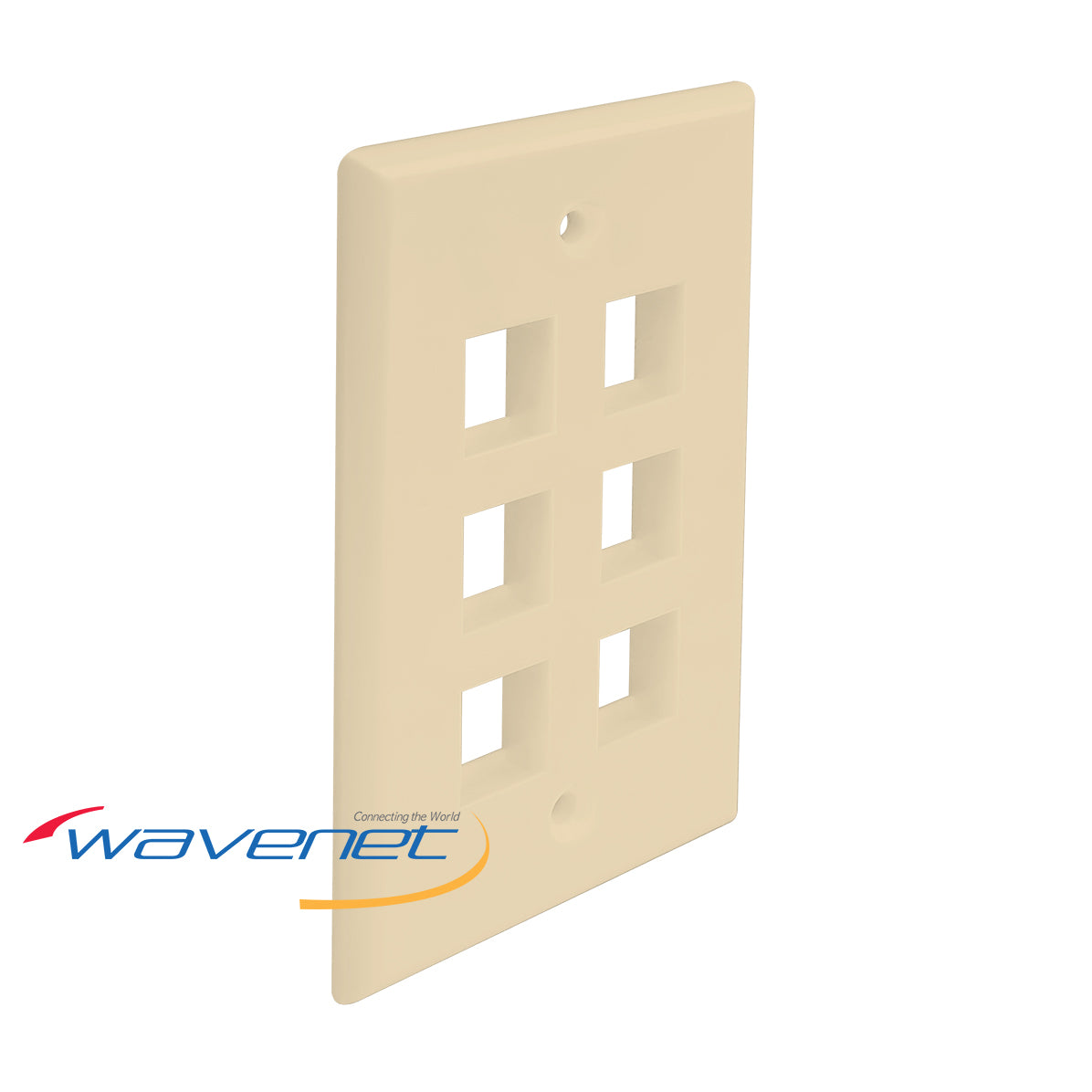 Wavenet 6-port ivory flush style faceplate for structured cabling installations with square port openings