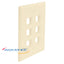 Almond 6-port single gang flush style faceplate for structured cabling installations with white outlet openings