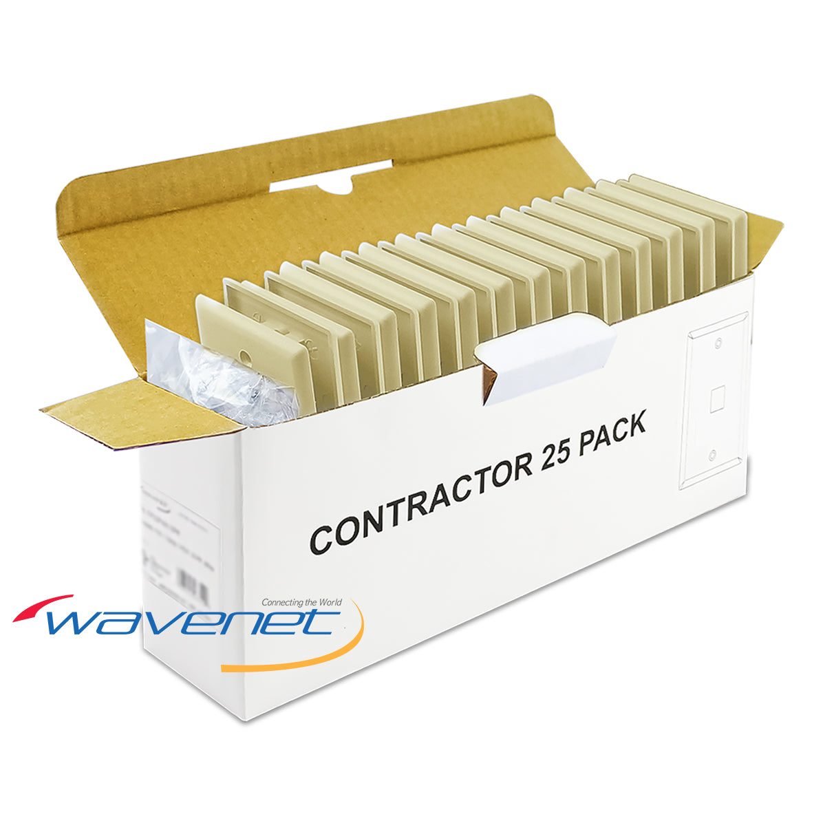 Wavenet 1-port flush style ivory faceplate with ID window labels in 25-pack contractor box, networking hardware