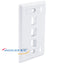 White 3-port single-gang flush style network faceplate with ID windows and mounting holes for structured cabling