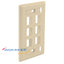 Ivory 6-port single-gang flush faceplate with ID windows and mounting holes for structured cabling installations