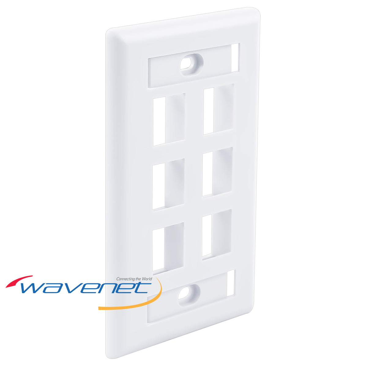 White 6-port single-gang flush style faceplate with ID windows for network cabling installations