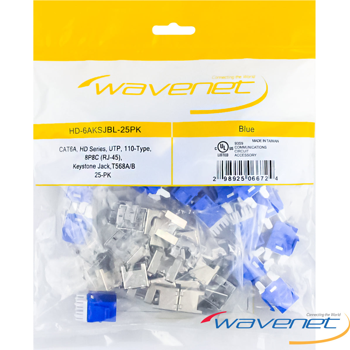 Wavenet Cat6 HD Series blue keystone jacks 25-pack with RJ-45 connectors and Keystone Jack T568A/B compatibility Main image