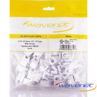 Wavenet Cat6 HD Series white Keystone Jacks 25-pack with RJ-45 connectors for networking cabling