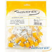 Wavenet Cat6 HD Series yellow Keystone Jack 25-pack with white and yellow connectors for RJ-45 networking cables