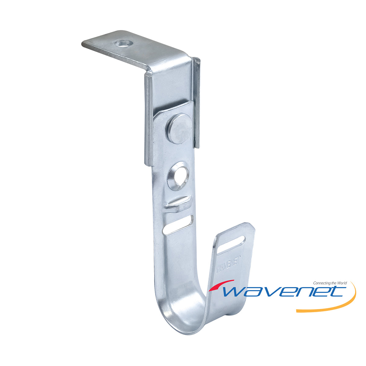Wavenet J-Hook ceiling mount bracket in galvanized steel with 3/4 inch capacity, featuring mounting holes and cable support …