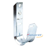 Galvanized steel J-hook wall mount bracket with mounting holes and cable support channel, 1 5/16 inch size