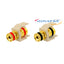 Wavenet gold-plated speaker binding post module in ivory with red and black insulating rings, shown in front and side view