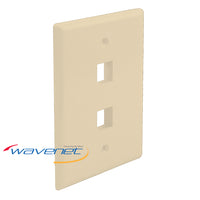 Ivory 2-port oversized single-gang faceplate with dual rectangular openings for network cabling installation