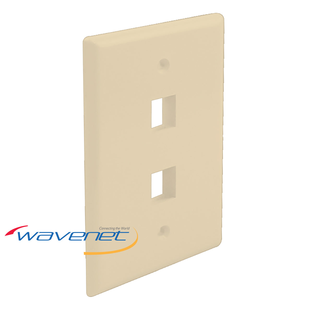 Ivory 2-port oversized single-gang faceplate with dual rectangular openings for network cabling installation