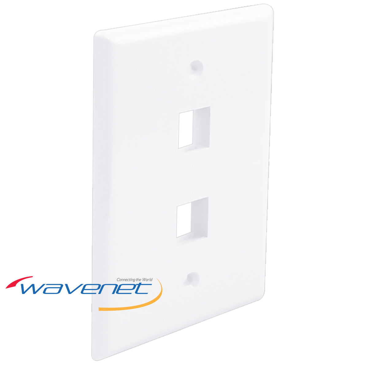 White 2-port oversized single-gang faceplate with rectangular openings for networking cables and mounting holes Main image