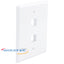 White 2-port oversized single-gang faceplate with rectangular openings for networking cables and mounting holes