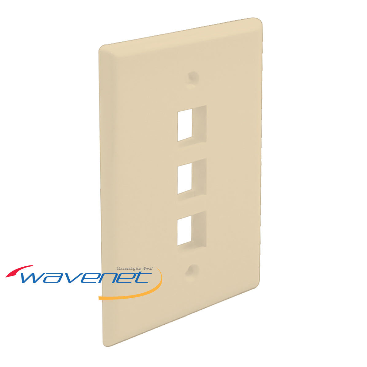 Ivory 3-port oversized single-gang network faceplate with three square cutouts for structured cabling connections Main image