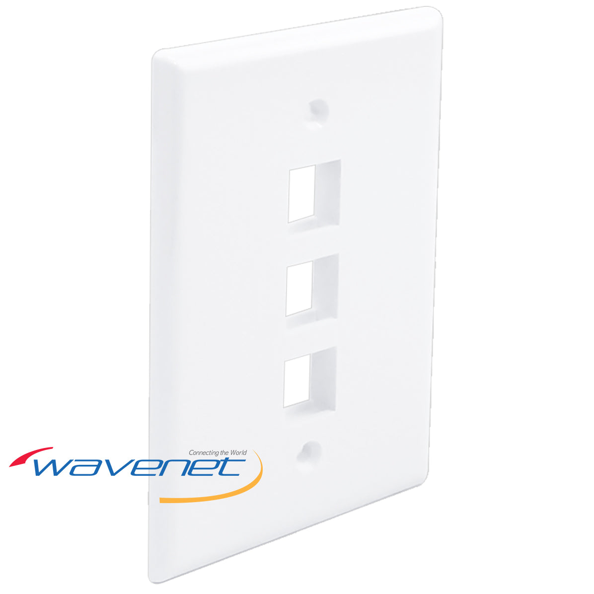 White 3-port oversized single-gang network faceplate with three square openings for structured cabling connectivity
