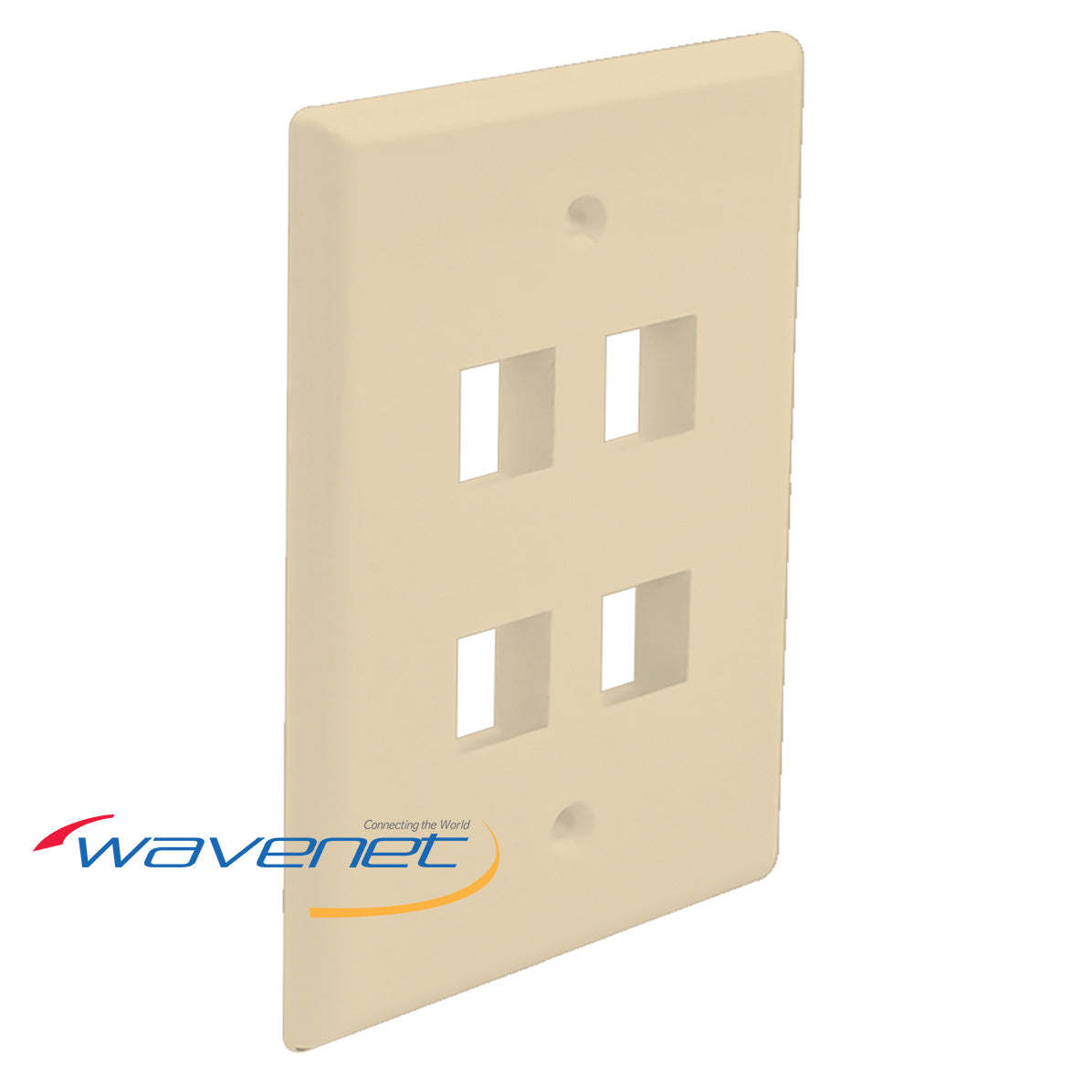 Ivory 4-port oversized single-gang networking faceplate with rectangular openings for structured cabling installation