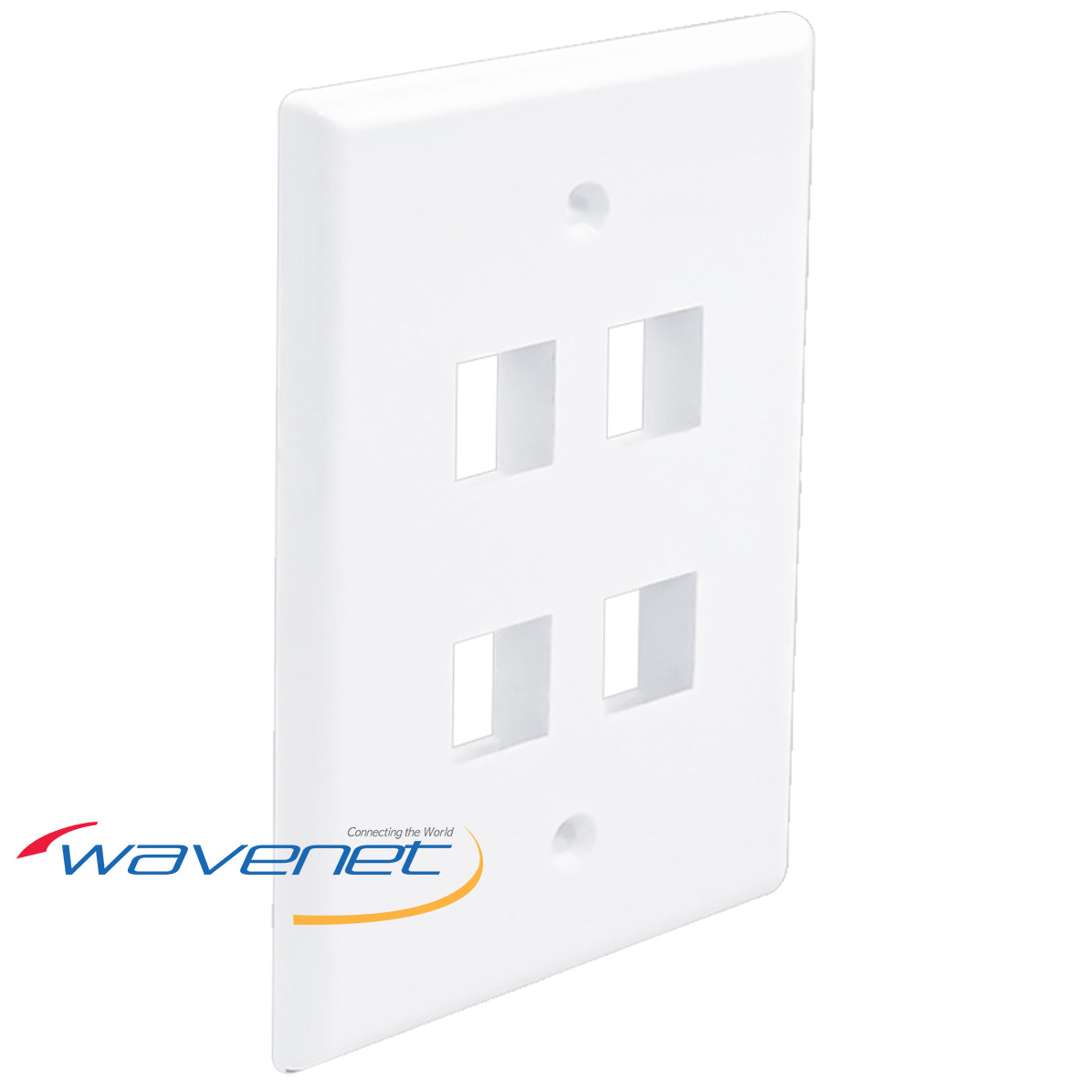White 4-port oversized single-gang faceplate for network cabling and structured cabling installations Main image