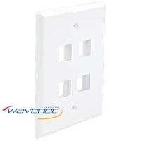 White 4-port oversized single-gang faceplate for network cabling and structured cabling installations