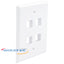White 4-port oversized single-gang faceplate for network cabling and structured cabling installations