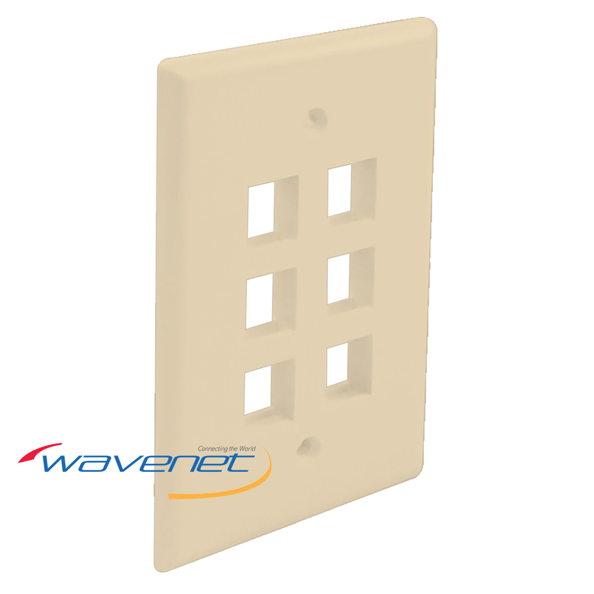Ivory 6-port oversized single-gang faceplate with six rectangular openings for network cabling connections
