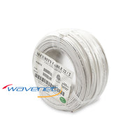 White 22/2 solid alarm wire 500ft coil with label showing security cable specifications