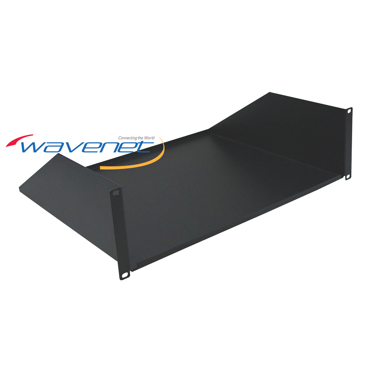 Black 3U solid bottom rack shelf for 15-inch server cabinets with mounting brackets