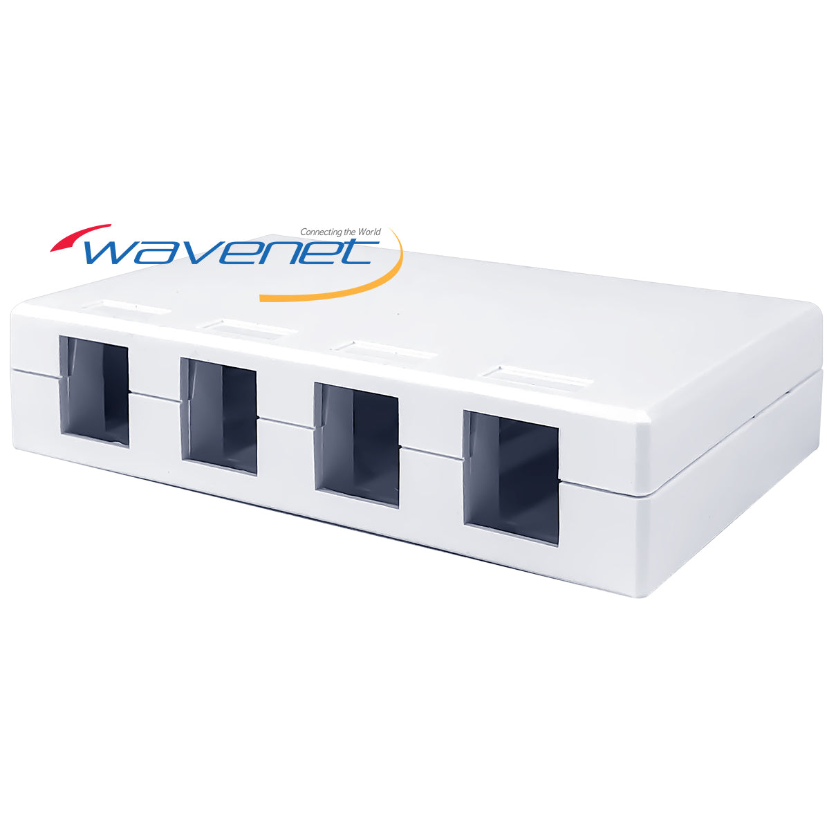 White 4-port surface mount box with open compartments for network cabling and structured cabling installations Main image
