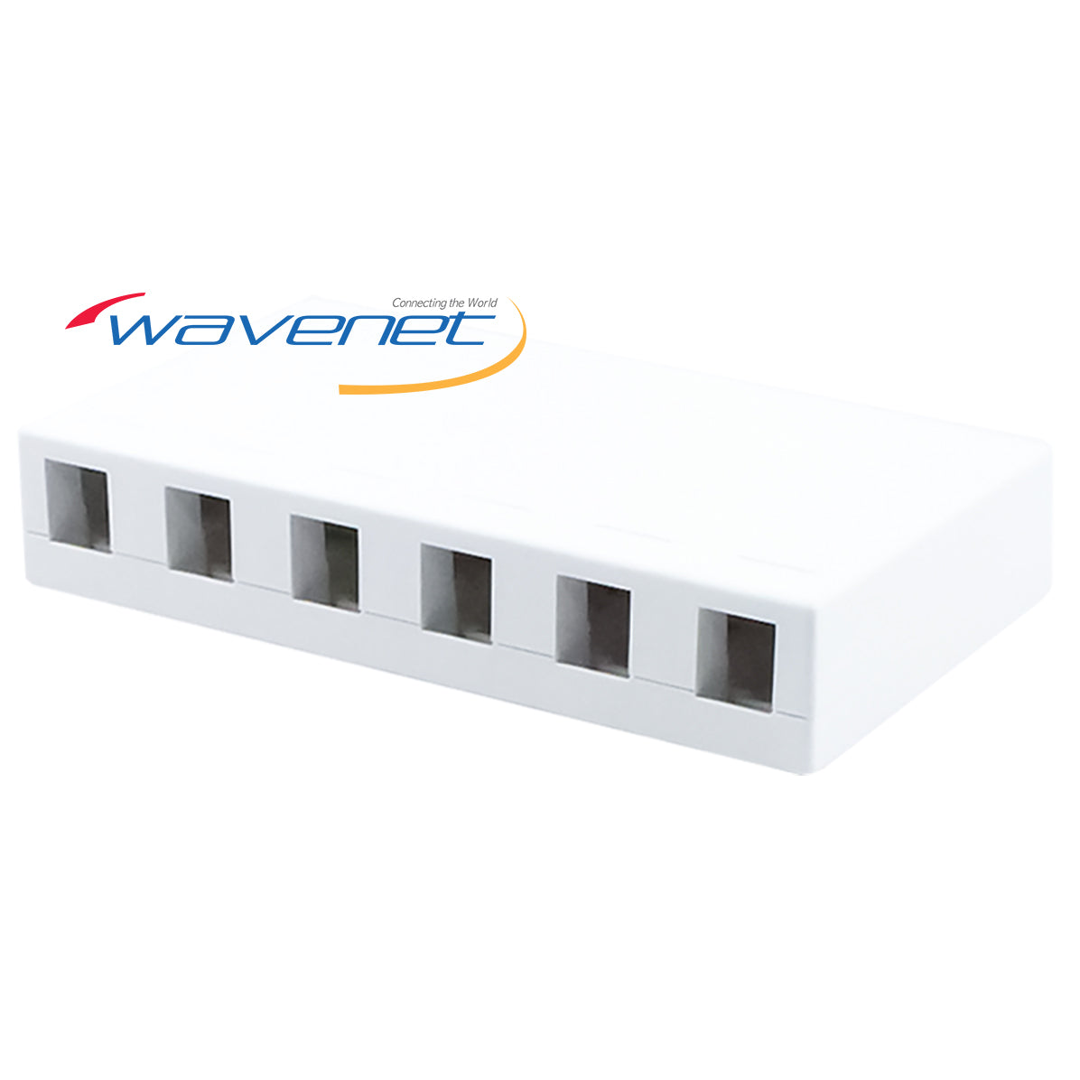 White 6-port surface mount box with cable entry points for network cabling installations Main image