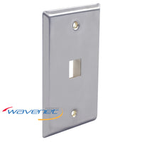 Stainless steel 1-port network faceplate with mounting holes for structured cabling installations