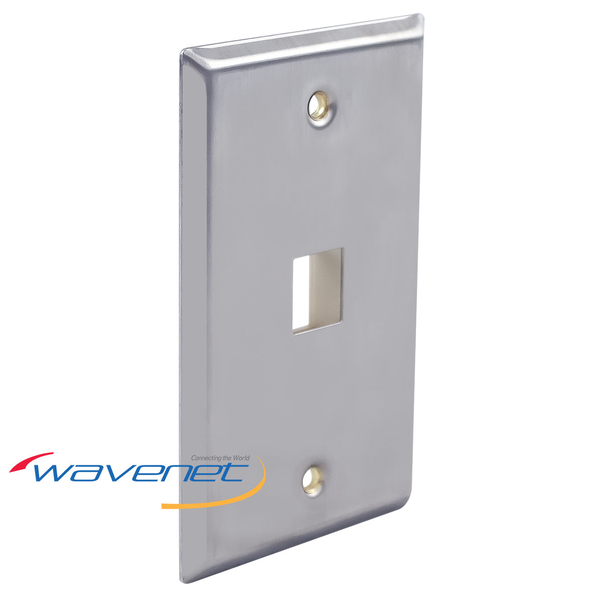 Stainless steel 1-port network faceplate with mounting holes for structured cabling installations