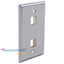 Stainless steel 2-port network faceplate with rectangular cutouts for structured cabling installation