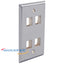 Wavenet stainless steel 4-port network faceplate with white outlet openings and mounting holes