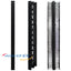 VCMC-41278D double-sided vertical cable manager showing front, side, and rear views with cable routing channels