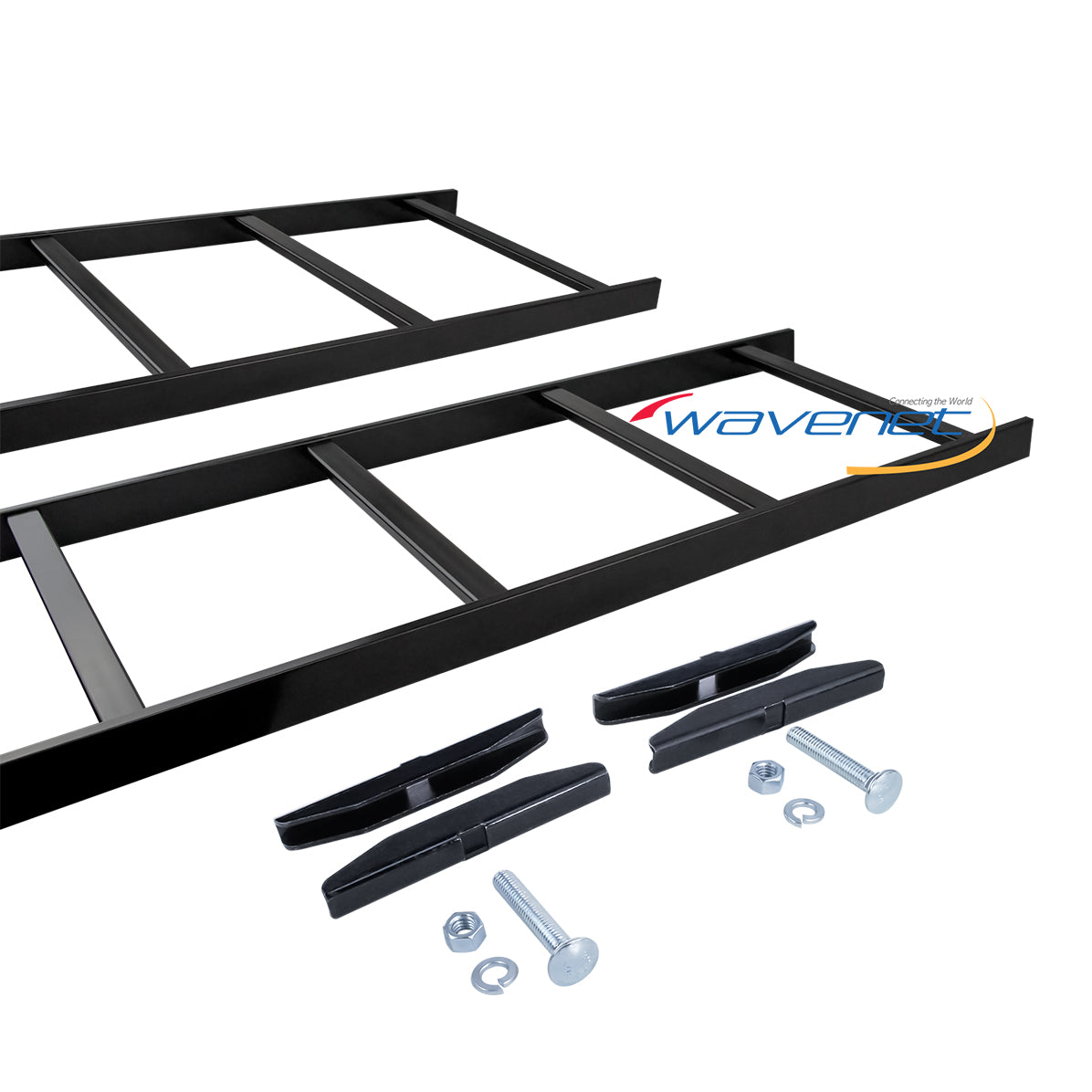 5-foot ladder rack runway with black steel frame and butt-splice kit including mounting brackets, bolts, nuts, and washers f…