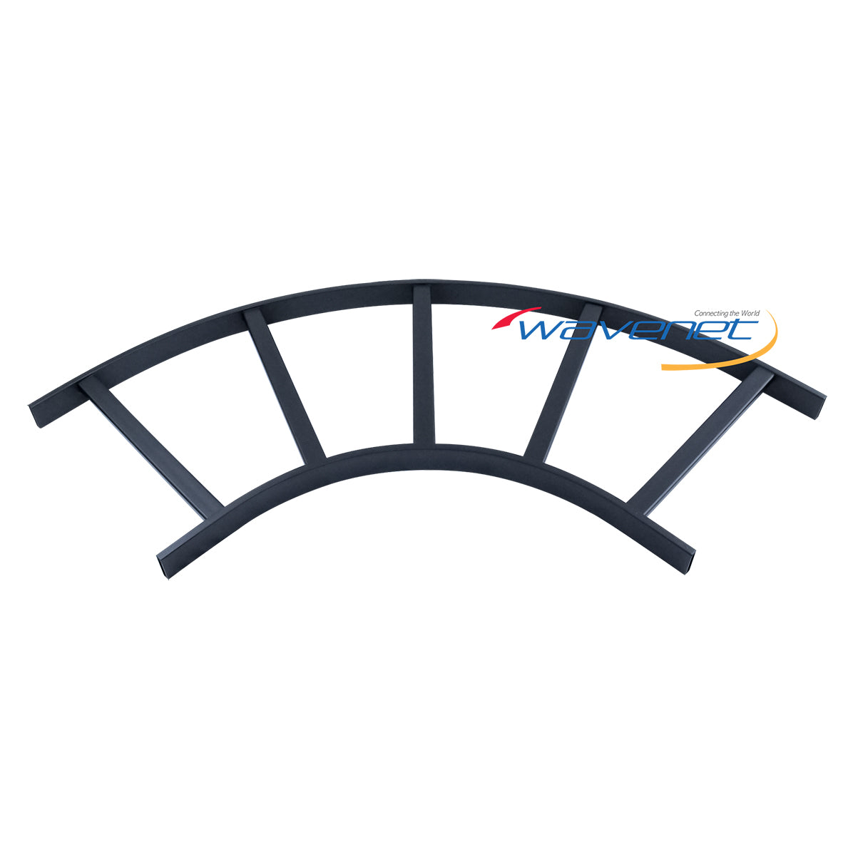 Black radius horizontal bend ladder for cable management in server racks and data center installations
