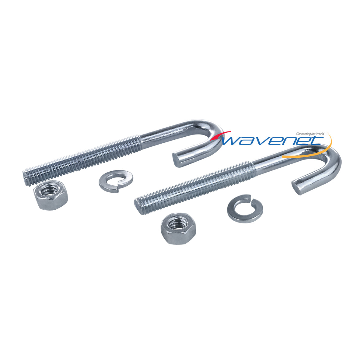 5/16 inch J-bolt kit with threaded studs, hex nuts, and washers for server rack and structured cabling hardware installations
