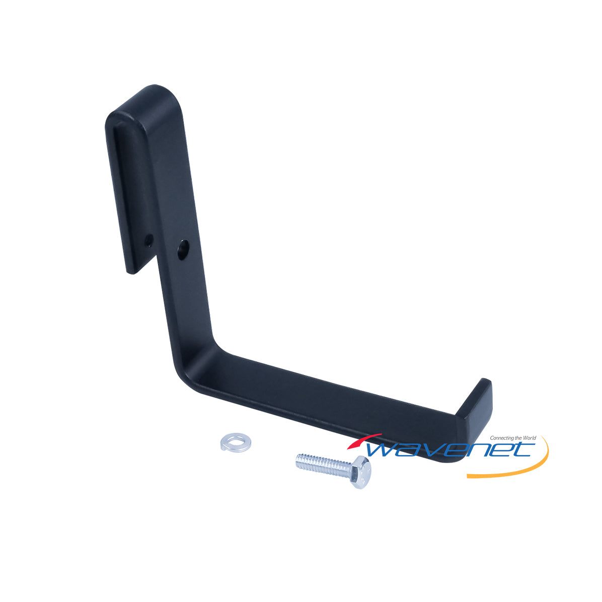Black L-bracket cable runway support with mounting holes and included hardware fasteners Main image