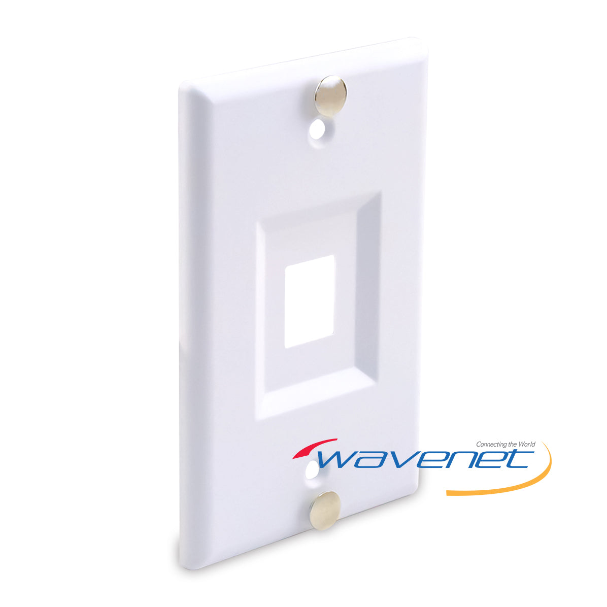 White 1-port flush telephone wall plate with mounting holes and cutout for RJ11 connector Main image