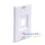 White 1-port flush telephone wall plate with mounting holes and cutout for RJ11 connector