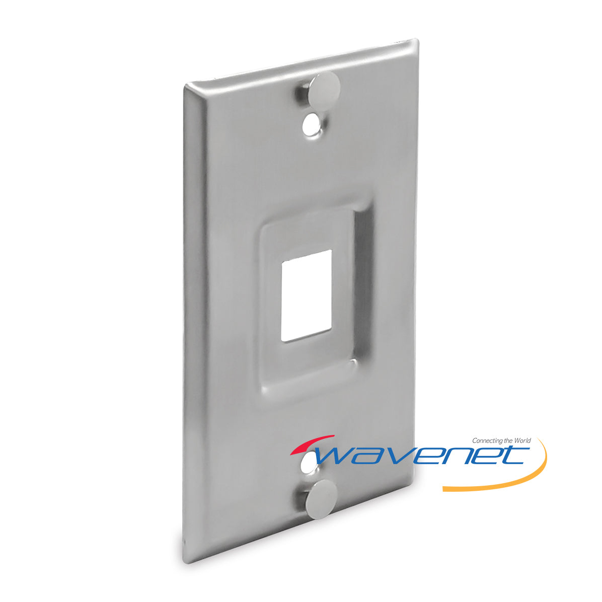 Stainless steel 1-port telephone wall plate with recessed outlet and mounting holes