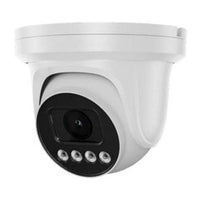 White 5MP IR varifocal turret network camera with black lens and four LED night vision lights mounted on dome housing