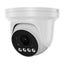 White 5MP IR varifocal turret network camera with black lens and four LED night vision lights mounted on dome housing