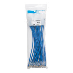 25-pack of blue Cat6 patch cords with clear boots, 1-foot length, displayed in resealable package
