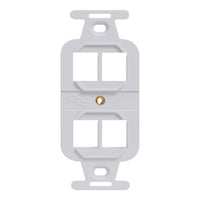 Ivory 4-port electrical insert for structured cabling with dual outlet slots and mounting hardware