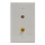 White wall plate with 6P6C terminal jack and coaxial connector outlets for structured cabling installation