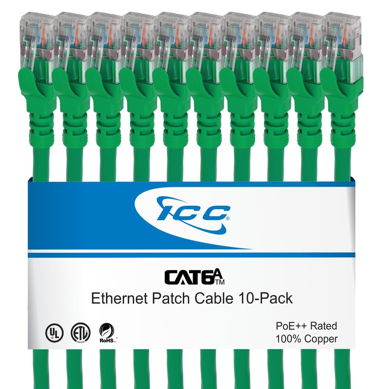 ICC Cat6A FTP Patch Cable 10 Pack - 3ft - Green