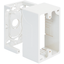 White single gang mounting box for network cabling with cable routing channels and mounting hardware
