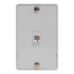 White single gang telephone wall plate with 6P6C jack connector and mounting screws Main image
