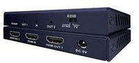 Vanco EVSP4K12 4K HDMI 1x2 splitter with one input and two output ports, front panel controls, and DC power connection