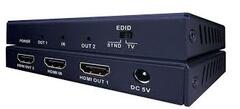 Vanco EVSP4K12 4K HDMI 1x2 splitter with one input and two output ports, front panel controls, and DC power connection